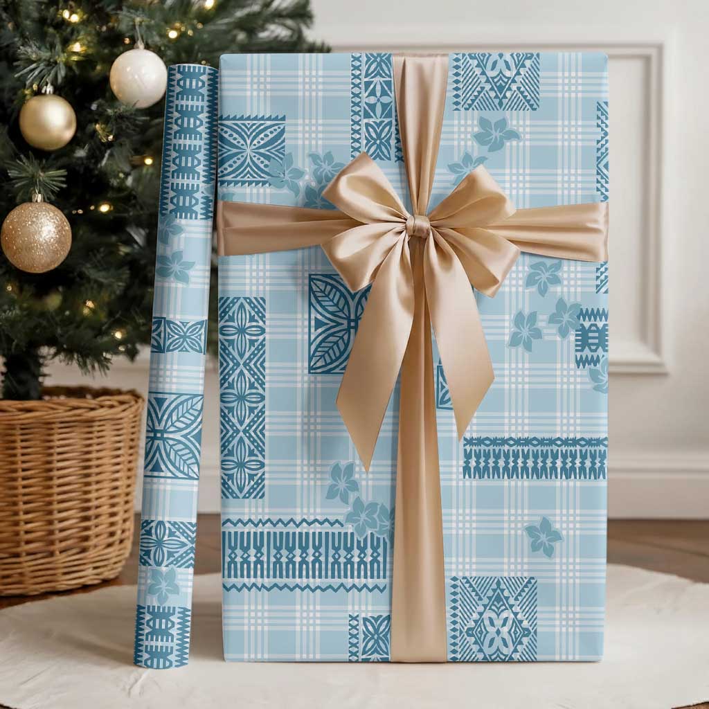 Hawaiian Quilt Tapa On Cold Blue Palaka Motifs Wrapping Paper