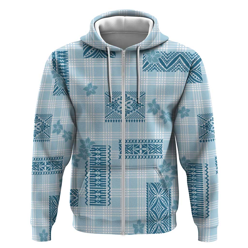 Hawaiian Quilt Tapa On Cold Blue Palaka Motifs Zip Hoodie