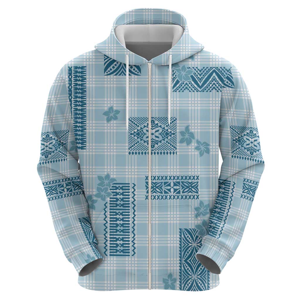 Hawaiian Quilt Tapa On Cold Blue Palaka Motifs Zip Hoodie