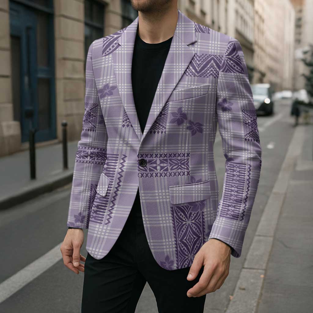 Hawaiian Quilt Tapa On Lilac Palaka Motifs Blazer