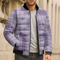 Hawaiian Quilt Tapa On Lilac Palaka Motifs Bomber Puffer Jacket