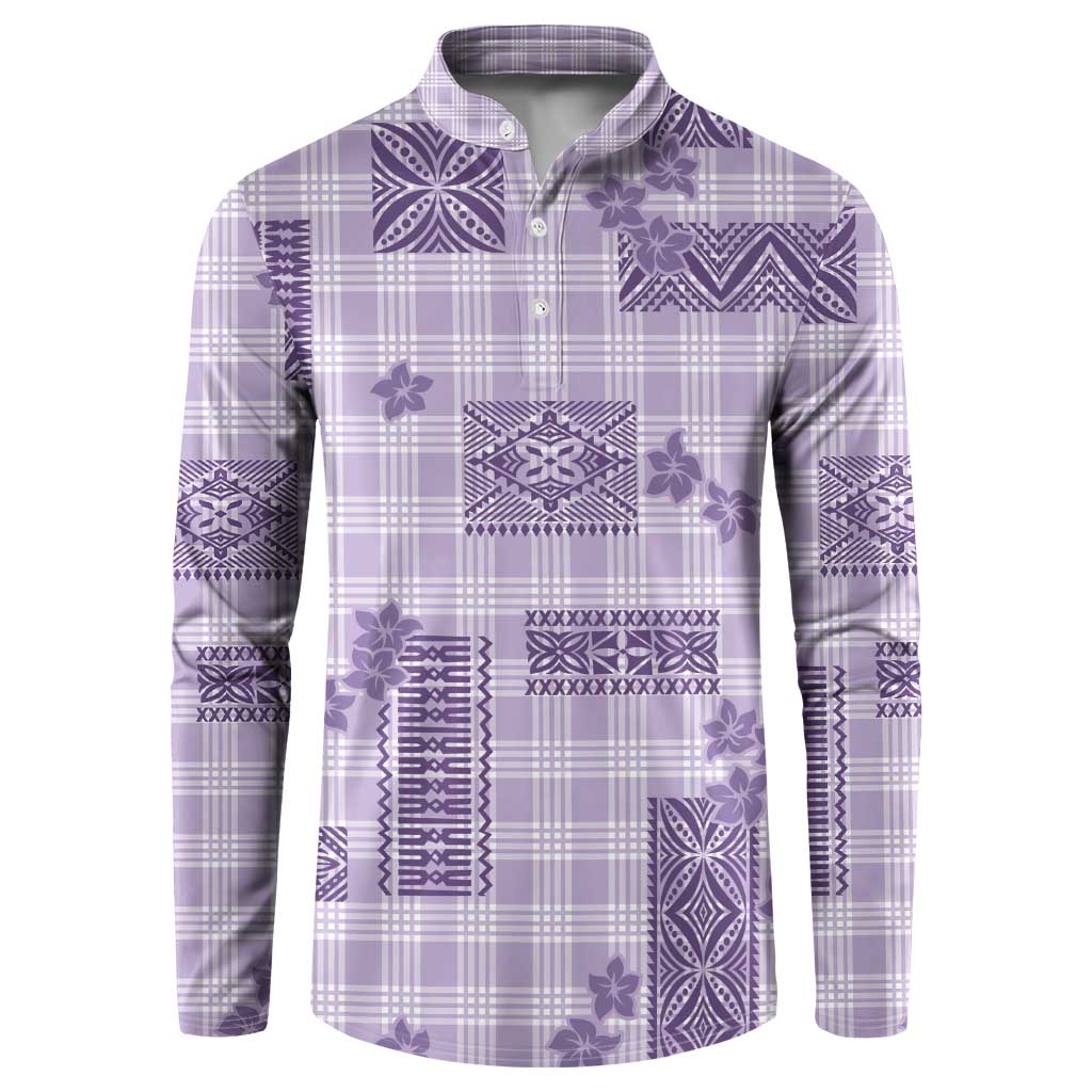 Hawaiian Quilt Tapa On Lilac Palaka Motifs Button Sweatshirt
