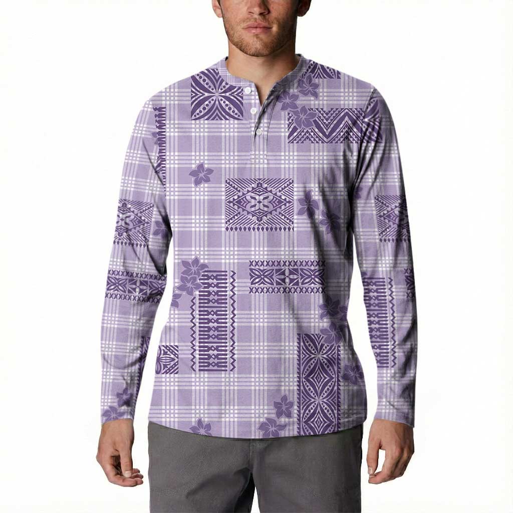 Hawaiian Quilt Tapa On Lilac Palaka Motifs Button Sweatshirt