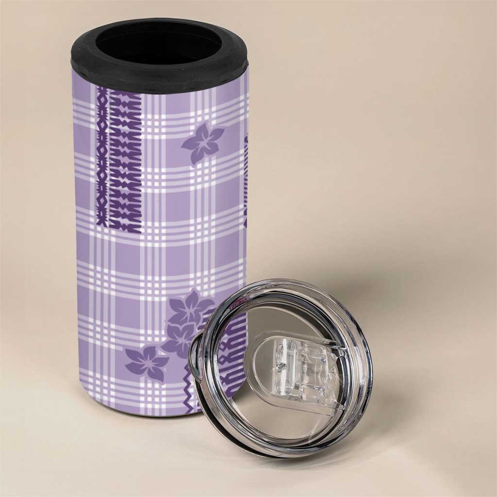 Hawaiian Quilt Tapa On Lilac Palaka Motifs 4 in 1 Can Cooler Tumbler