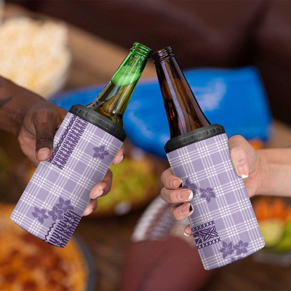 Hawaiian Quilt Tapa On Lilac Palaka Motifs 4 in 1 Can Cooler Tumbler
