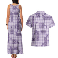 Hawaiian Quilt Tapa On Lilac Palaka Motifs Couples Matching Tank Maxi Dress and Hawaiian Shirt LT7 - Polynesian Pride