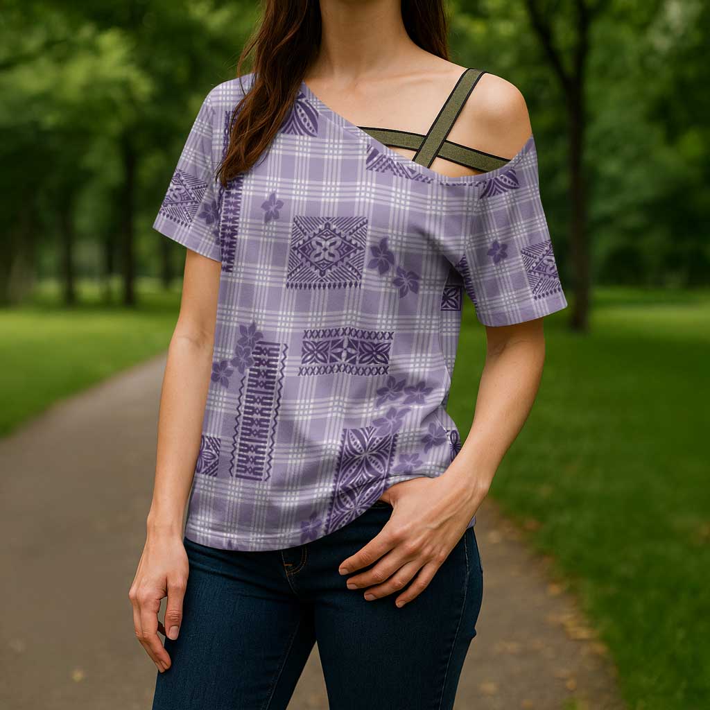Hawaiian Quilt Tapa On Lilac Palaka Motifs Cross Shoulder Shirt