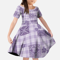 Hawaiian Quilt Tapa On Lilac Palaka Motifs Family Matching Long Sleeve Bodycon Dress and Hawaiian Shirt LT7 Daughter's Dress Lilac - Polynesian Pride