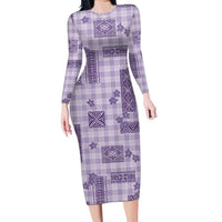 Hawaiian Quilt Tapa On Lilac Palaka Motifs Family Matching Long Sleeve Bodycon Dress and Hawaiian Shirt LT7 Mom's Dress Lilac - Polynesian Pride