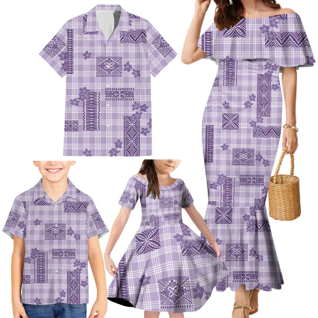 Hawaiian Quilt Tapa On Lilac Palaka Motifs Family Matching Mermaid Dress and Hawaiian Shirt LT7 - Polynesian Pride