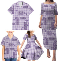 Hawaiian Quilt Tapa On Lilac Palaka Motifs Family Matching Puletasi and Hawaiian Shirt LT7 - Polynesian Pride