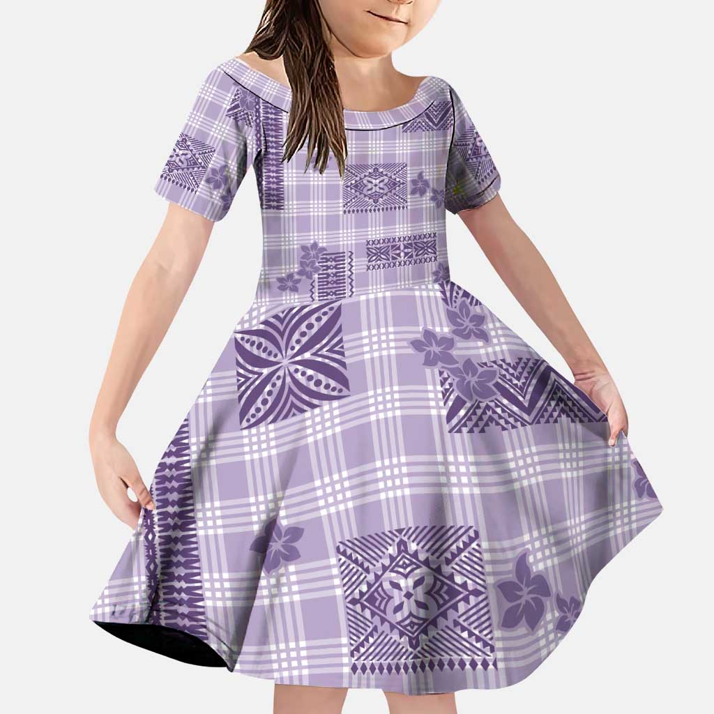 Hawaiian Quilt Tapa On Lilac Palaka Motifs Family Matching Tank Maxi Dress and Hawaiian Shirt LT7 Daughter's Dress Lilac - Polynesian Pride
