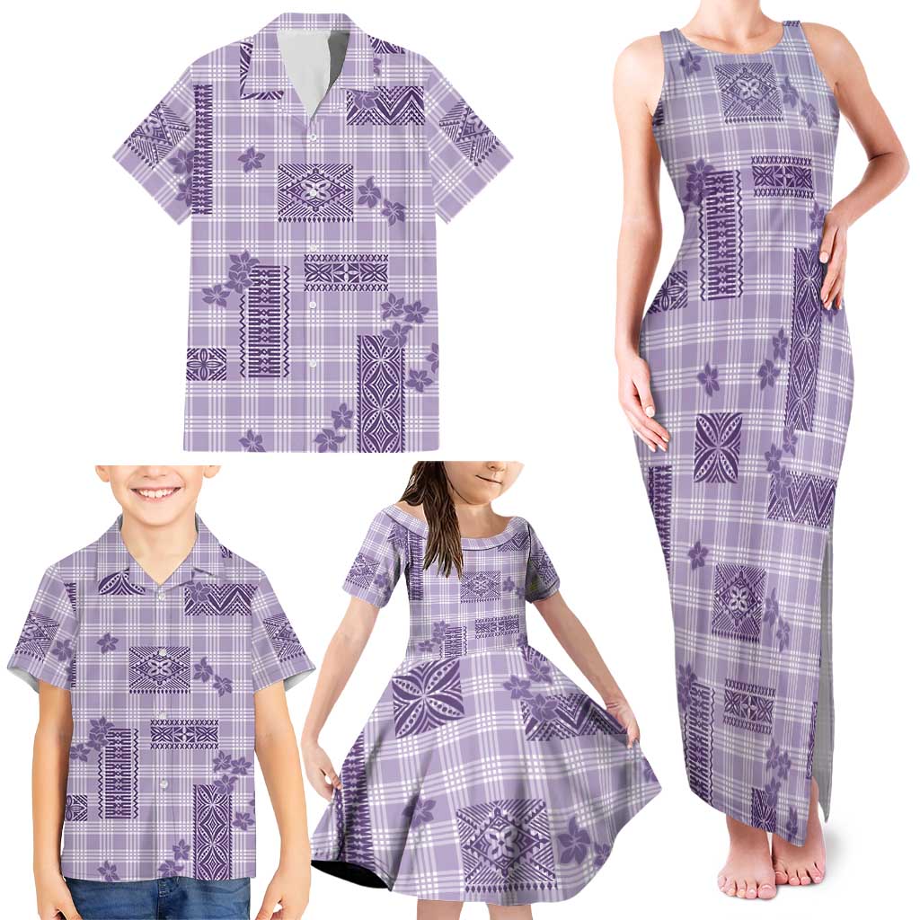 Hawaiian Quilt Tapa On Lilac Palaka Motifs Family Matching Tank Maxi Dress and Hawaiian Shirt LT7 - Polynesian Pride