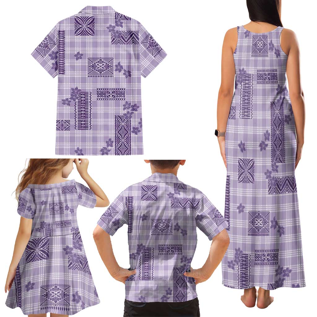 Hawaiian Quilt Tapa On Lilac Palaka Motifs Family Matching Tank Maxi Dress and Hawaiian Shirt LT7 - Polynesian Pride