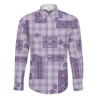 Hawaiian Quilt Tapa On Lilac Palaka Motifs Family Matching Tank Maxi Dress and Hawaiian Shirt LT7 Dad's Shirt - Long Sleeve Lilac - Polynesian Pride