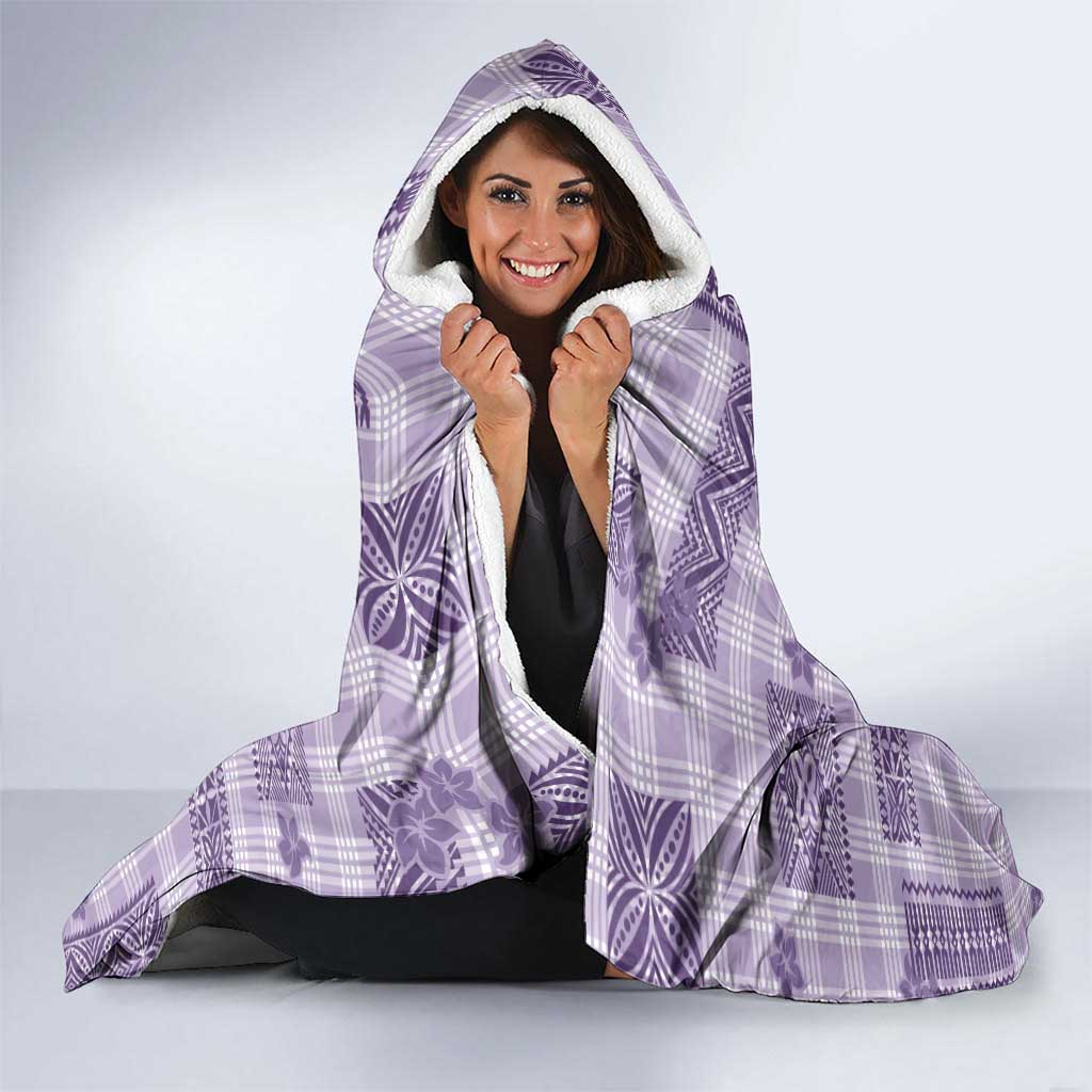 Hawaiian Quilt Tapa On Lilac Palaka Motifs Hooded Blanket