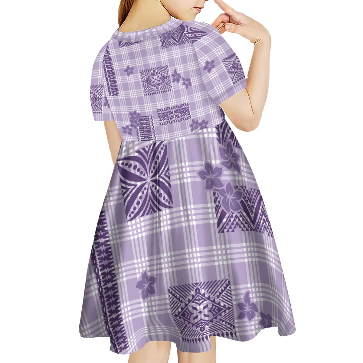 Hawaiian Quilt Tapa On Lilac Palaka Motifs Kid Short Sleeve Dress