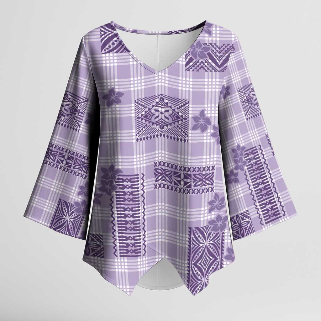 Hawaiian Quilt Tapa On Lilac Palaka Motifs Kimono Sleeve Blouse
