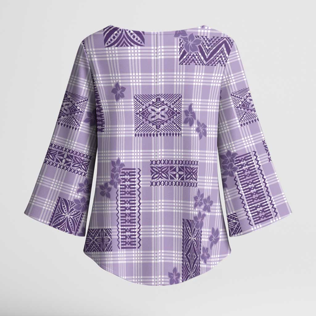 Hawaiian Quilt Tapa On Lilac Palaka Motifs Kimono Sleeve Blouse