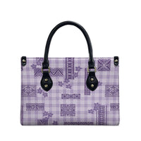 Hawaiian Quilt Tapa On Lilac Palaka Motifs Leather Bag