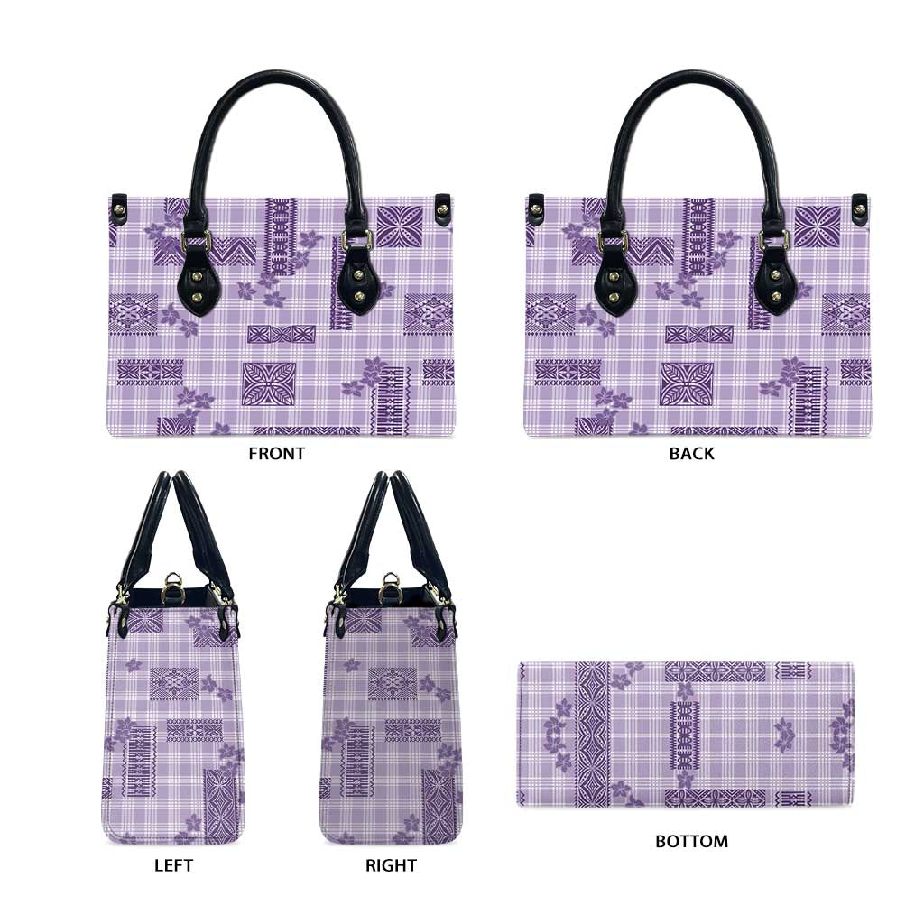 Hawaiian Quilt Tapa On Lilac Palaka Motifs Leather Bag