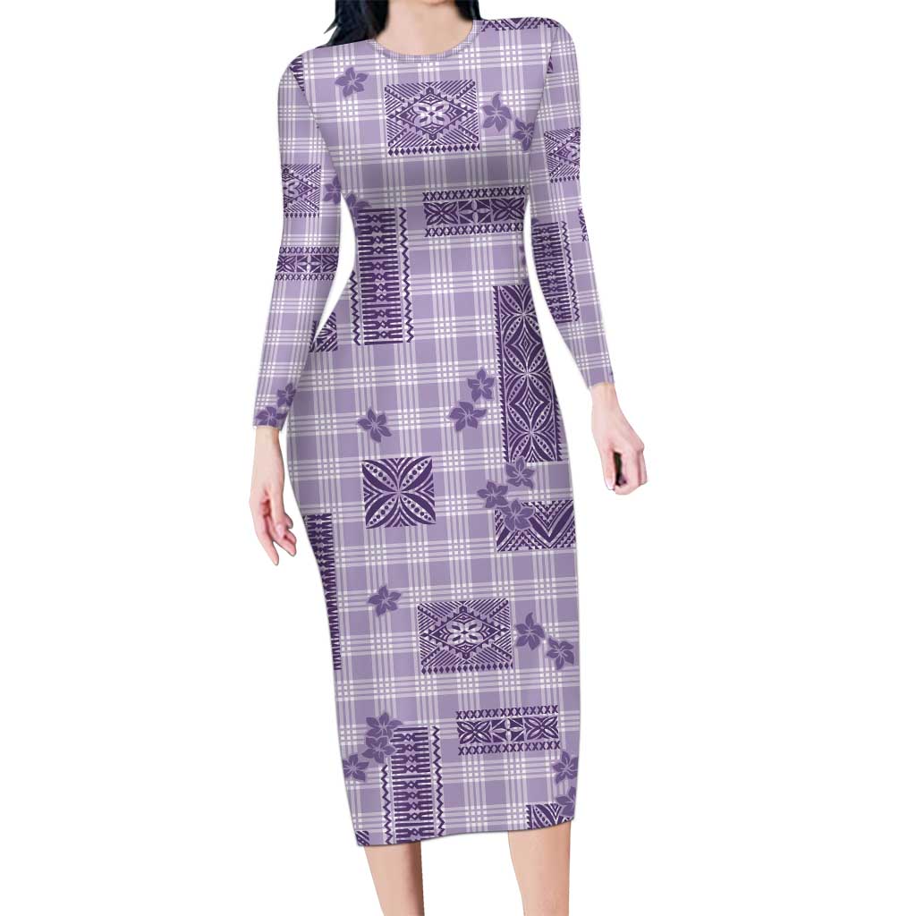 Hawaiian Quilt Tapa On Lilac Palaka Motifs Long Sleeve Bodycon Dress