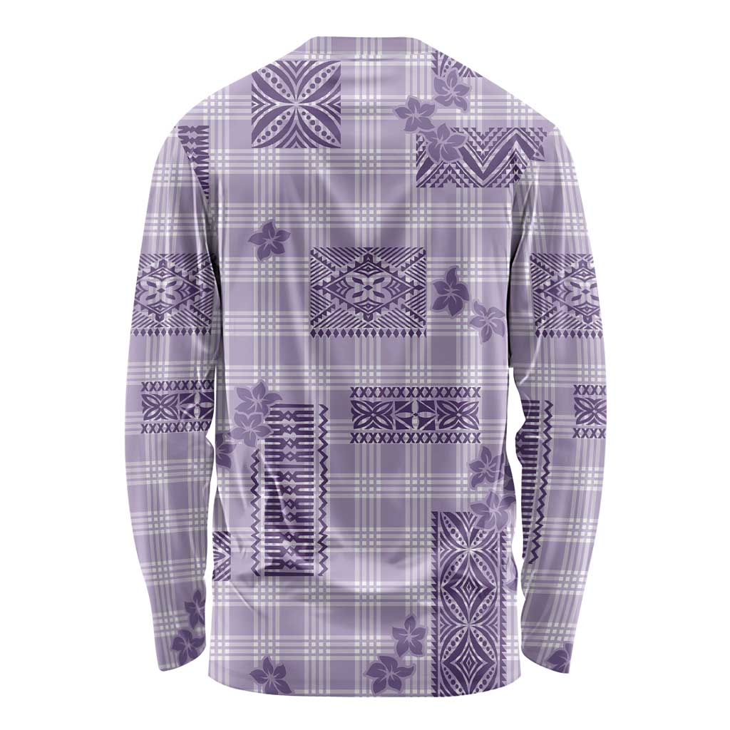 Hawaiian Quilt Tapa On Lilac Palaka Motifs Long Sleeve Shirt