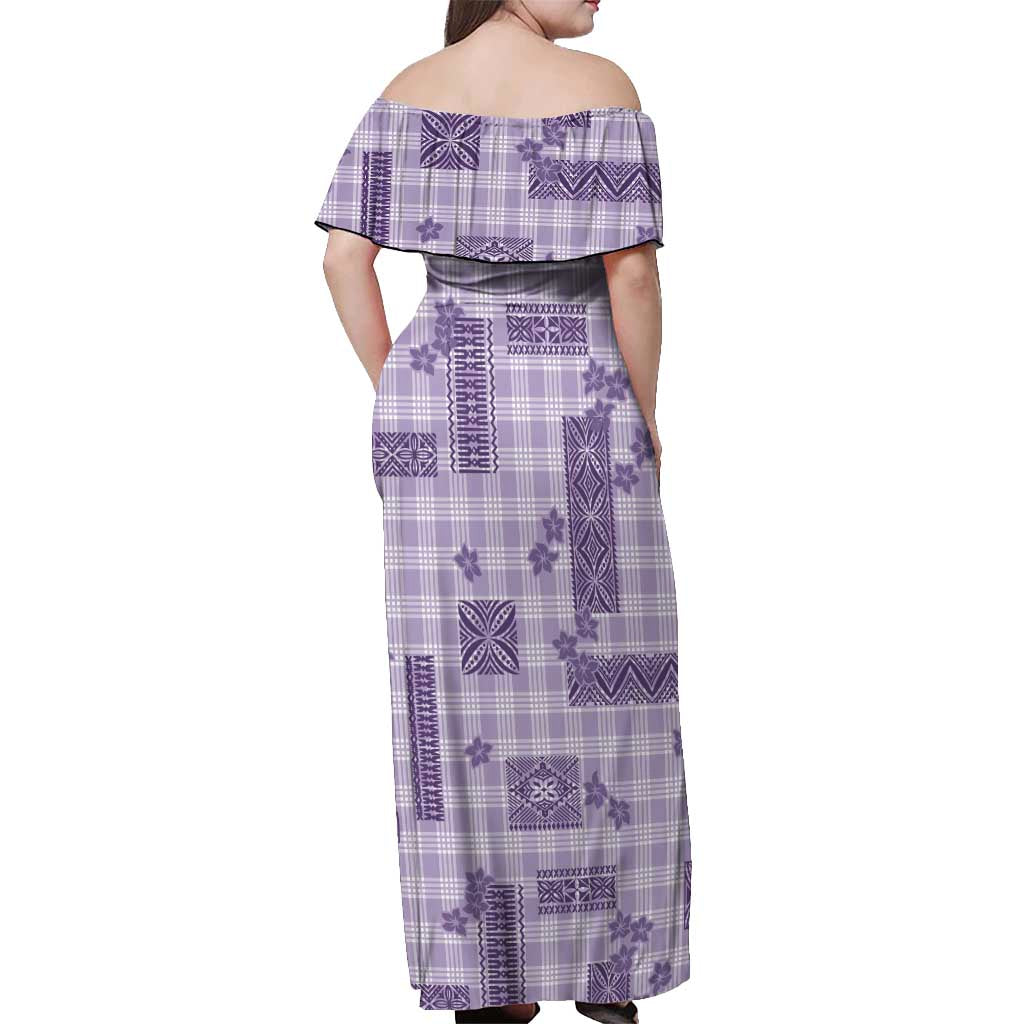 Hawaiian Quilt Tapa On Lilac Palaka Motifs Off Shoulder Maxi Dress