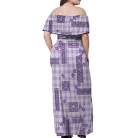 Hawaiian Quilt Tapa On Lilac Palaka Motifs Off Shoulder Maxi Dress