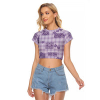 Hawaiian Quilt Tapa On Lilac Palaka Motifs Raglan Cropped T Shirt