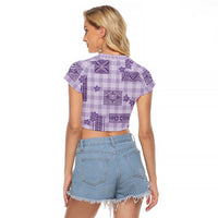 Hawaiian Quilt Tapa On Lilac Palaka Motifs Raglan Cropped T Shirt