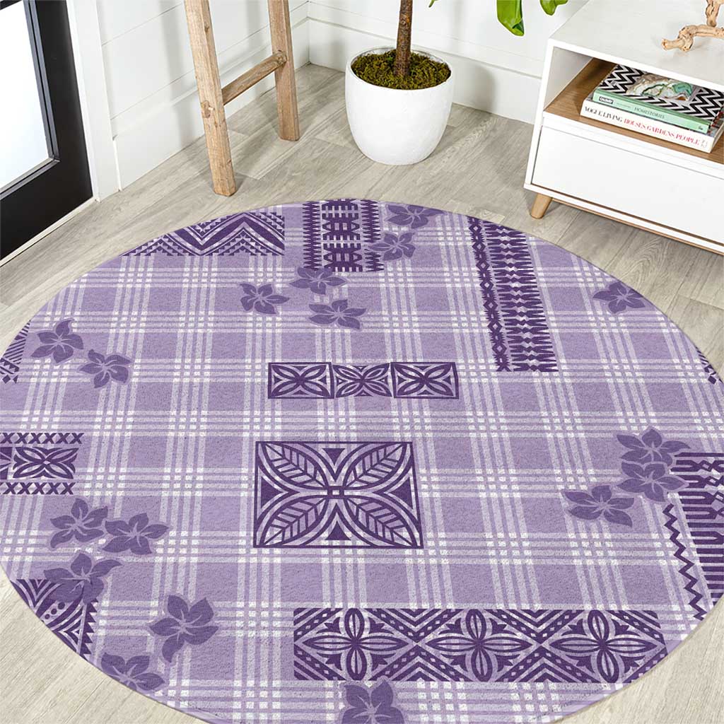 Hawaiian Quilt Tapa On Lilac Palaka Motifs Round Carpet