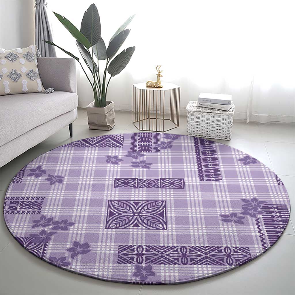 Hawaiian Quilt Tapa On Lilac Palaka Motifs Round Carpet