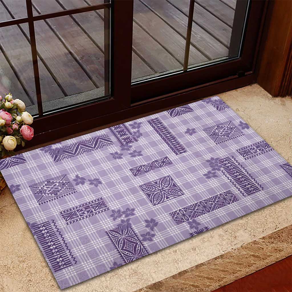 Hawaiian Quilt Tapa On Lilac Palaka Motifs Rubber Doormat