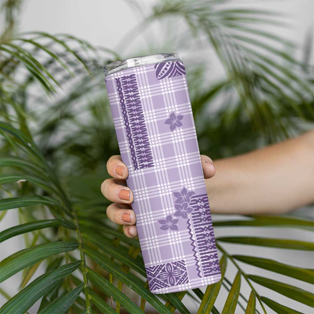 Hawaiian Quilt Tapa On Lilac Palaka Motifs Skinny Tumbler