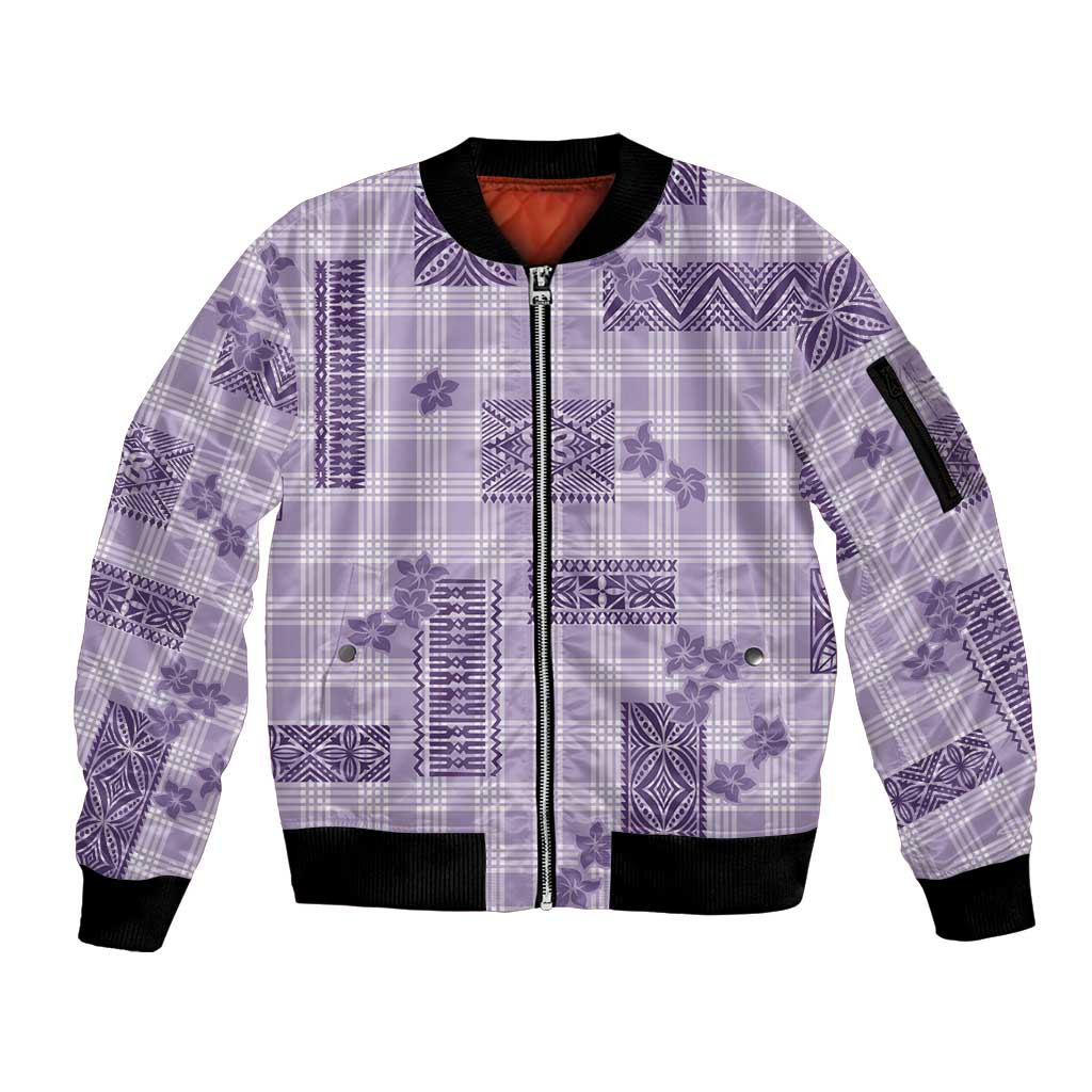 Hawaiian Quilt Tapa On Lilac Palaka Motifs Sleeve Zip Bomber Jacket