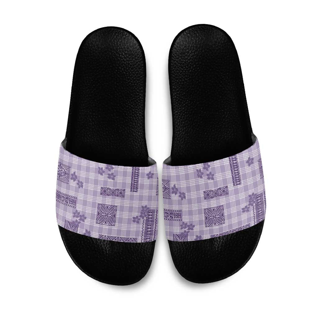 Hawaiian Quilt Tapa On Lilac Palaka Motifs Slide Sandals