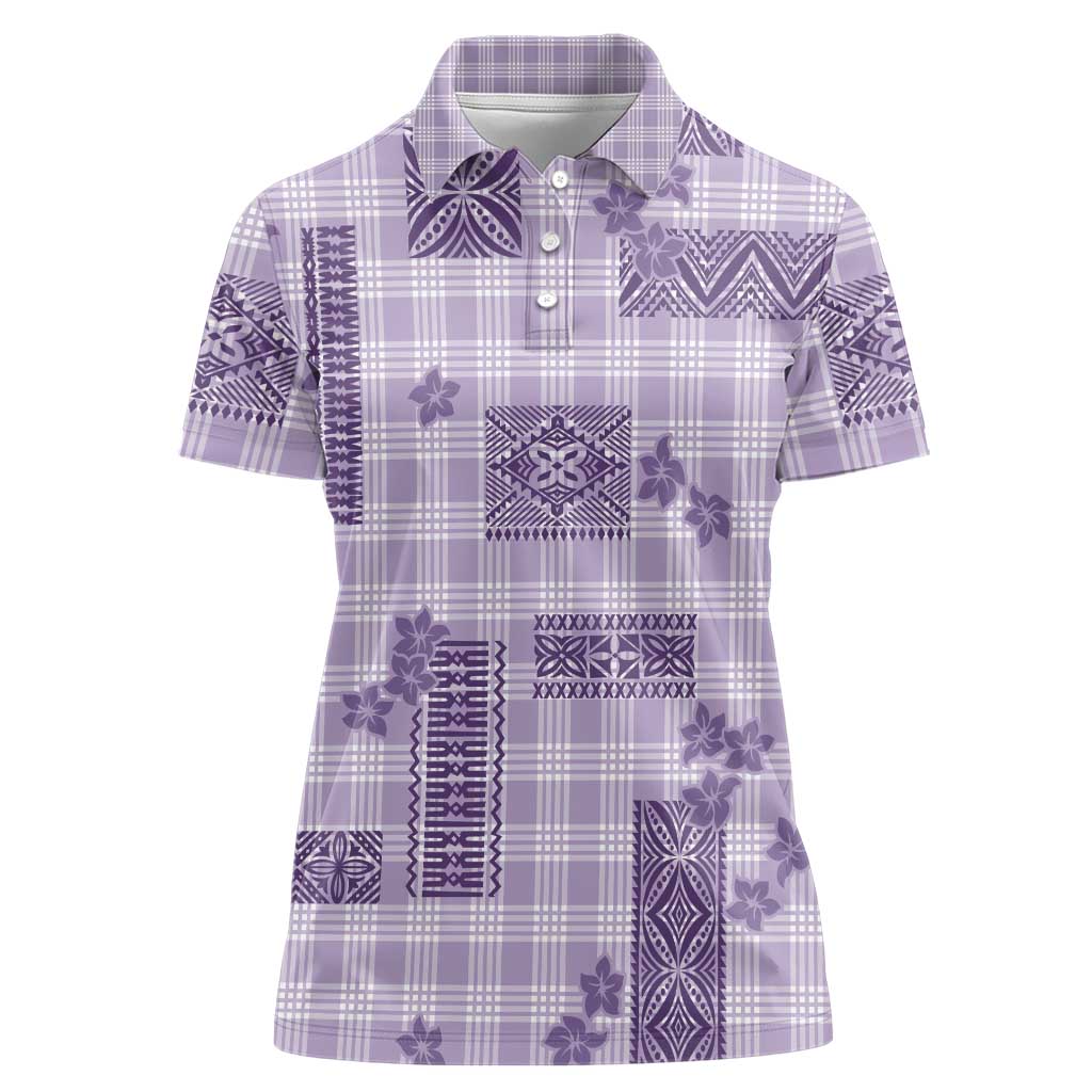 Hawaiian Quilt Tapa On Lilac Palaka Motifs Women Polo Shirt