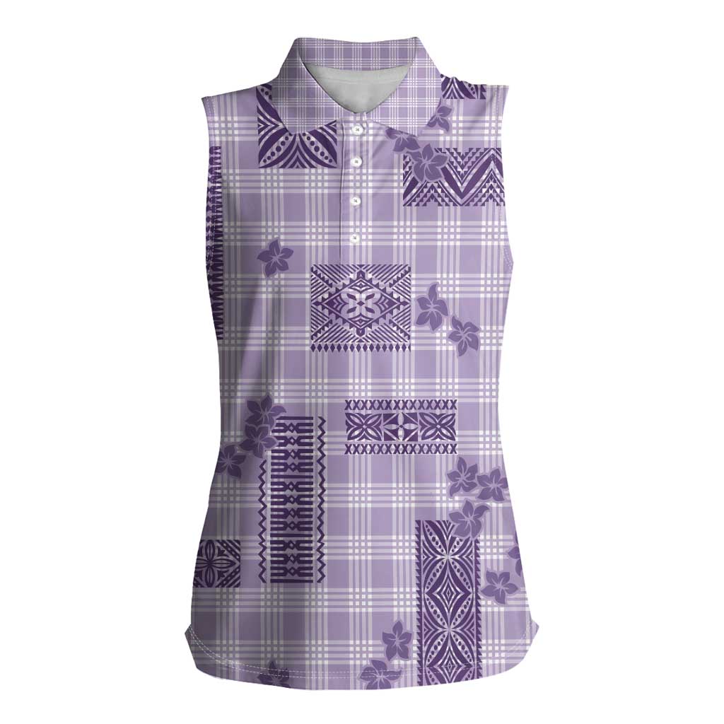 Hawaiian Quilt Tapa On Lilac Palaka Motifs Women Sleeveless Polo Shirt