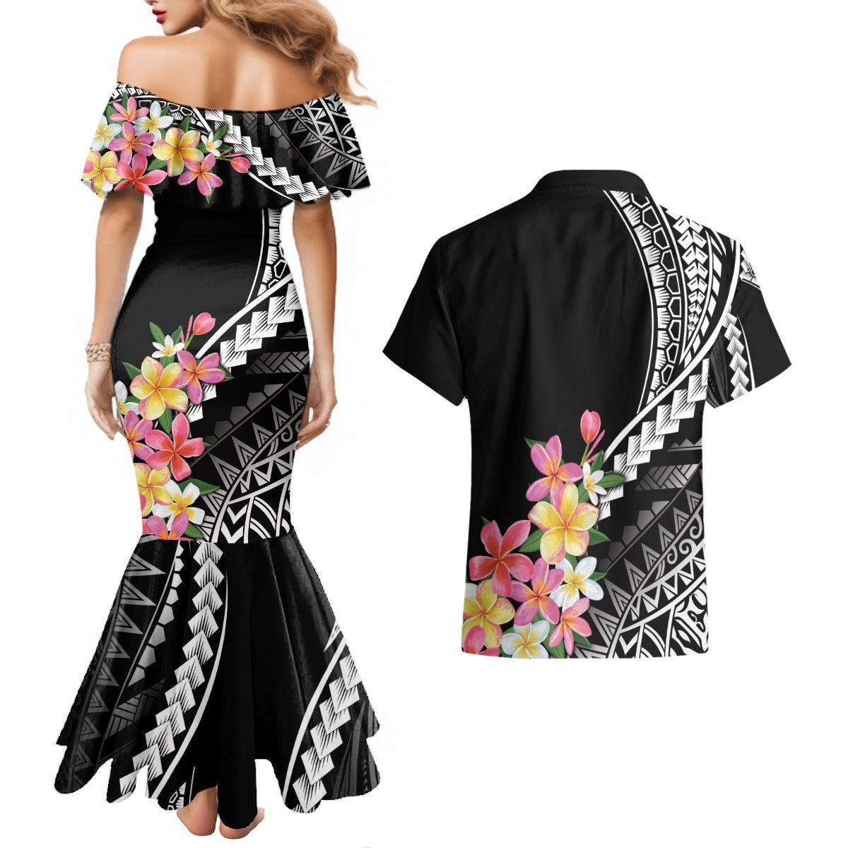 AAPI Heritage Month Couples Matching Mermaid Dress and Hawaiian Shirt Kanaka Hawaii Plumeria LT7 - Polynesian Pride