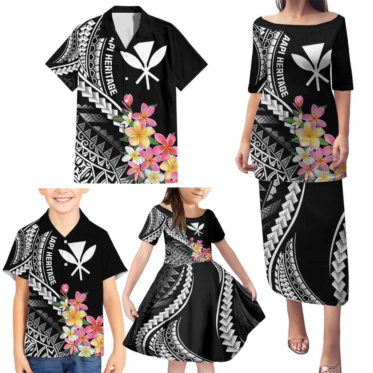 AAPI Heritage Month Family Matching Puletasi and Hawaiian Shirt Kanaka Hawaii Plumeria LT7 - Polynesian Pride