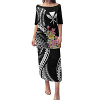 AAPI Heritage Month Family Matching Puletasi and Hawaiian Shirt Kanaka Hawaii Plumeria LT7 Mom's Dress Black - Polynesian Pride