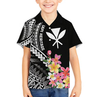 AAPI Heritage Month Family Matching Puletasi and Hawaiian Shirt Kanaka Hawaii Plumeria LT7 Son's Shirt Black - Polynesian Pride