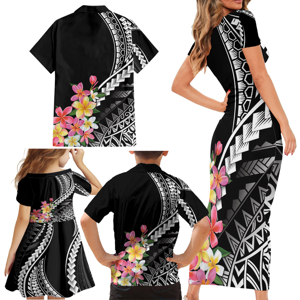 AAPI Heritage Month Family Matching Short Sleeve Bodycon Dress and Hawaiian Shirt Kanaka Hawaii Plumeria LT7 - Polynesian Pride