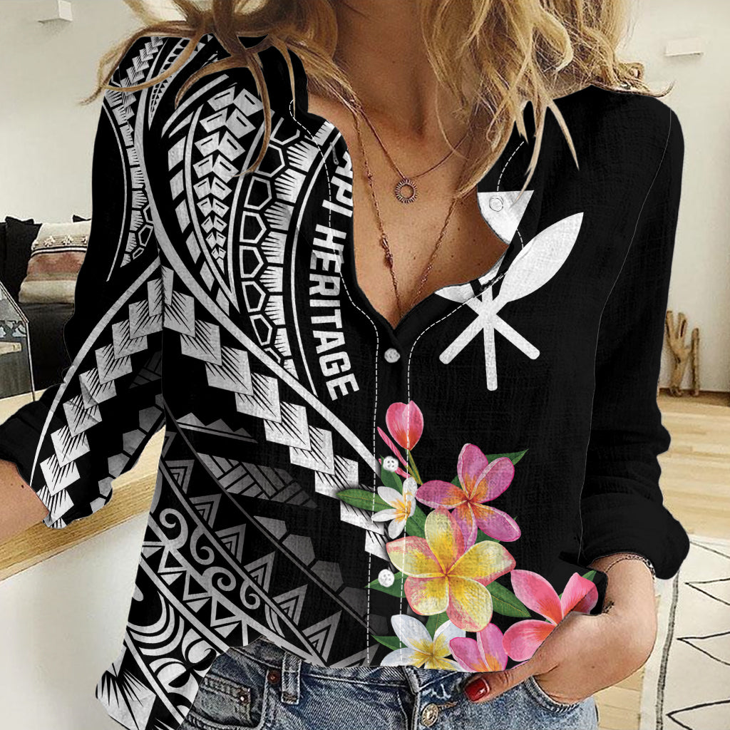 AAPI Heritage Month Women Casual Shirt Kanaka Hawaii Plumeria