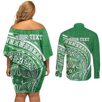 Tonga Liahona High School Personalized Couples Matching Off Shoulder Short Dress and Long Sleeve Button Shirt Ngatu Tokelaufeletoa Motifs