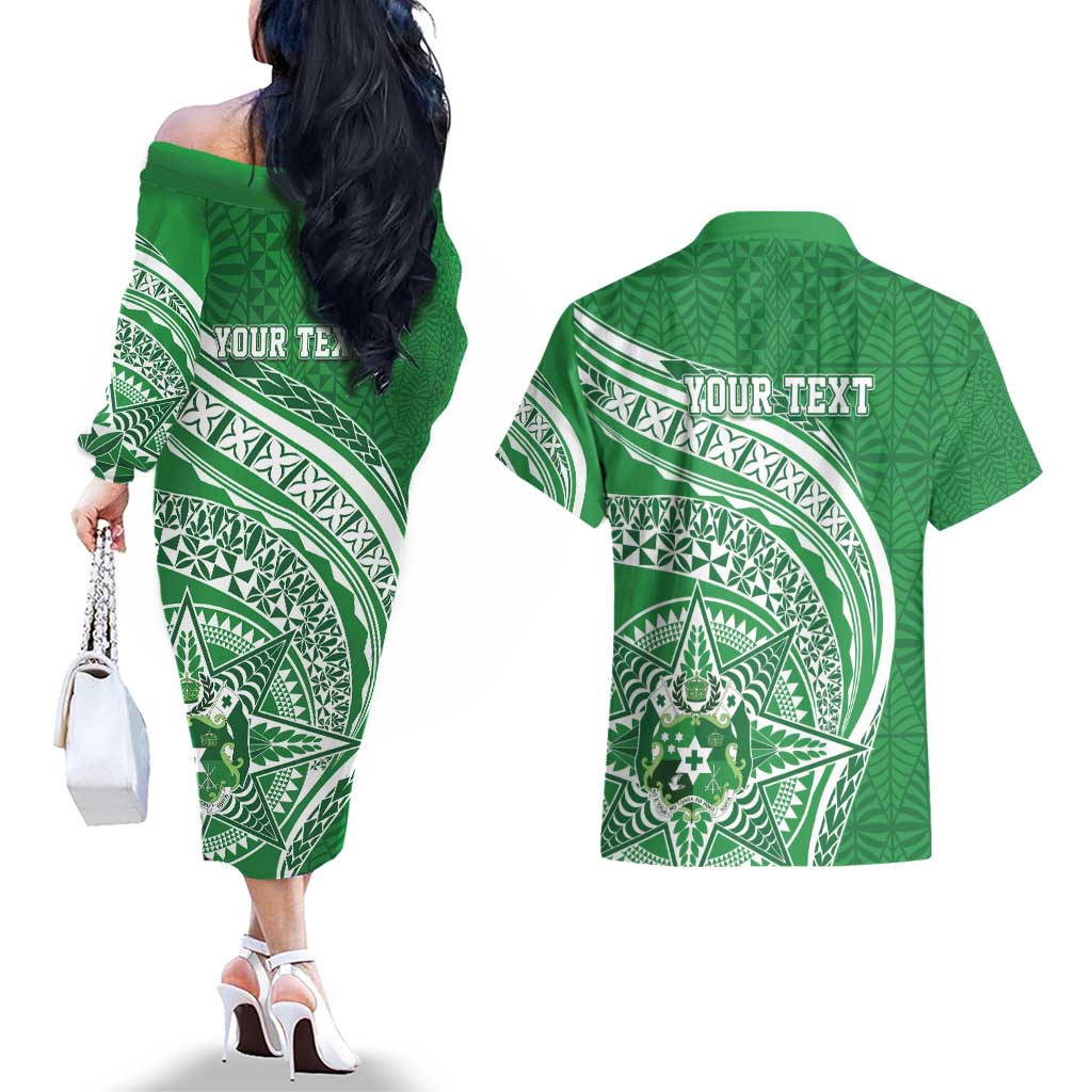 Tonga Liahona High School Personalized Couples Matching Off The Shoulder Long Sleeve Dress and Hawaiian Shirt Ngatu Tokelaufeletoa Motifs