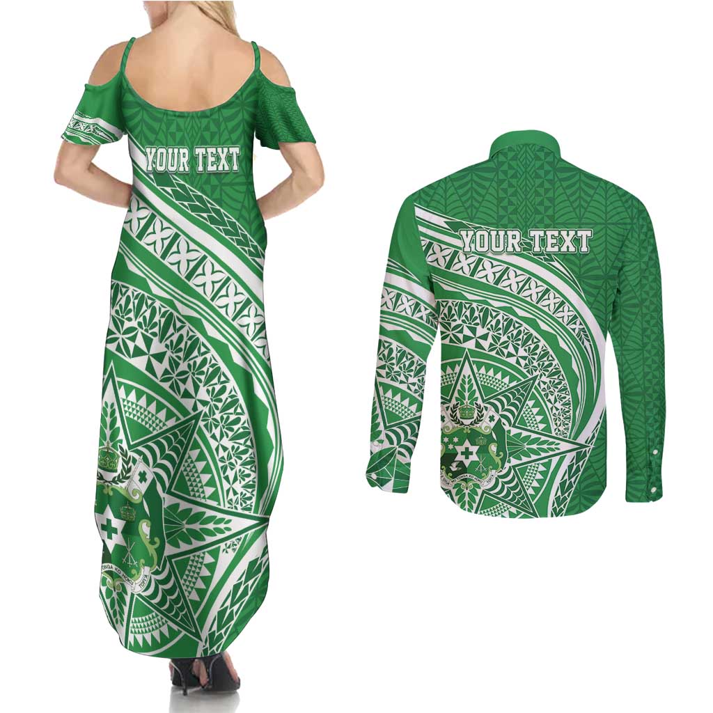 Tonga Liahona High School Personalized Couples Matching Summer Maxi Dress and Long Sleeve Button Shirt Ngatu Tokelaufeletoa Motifs