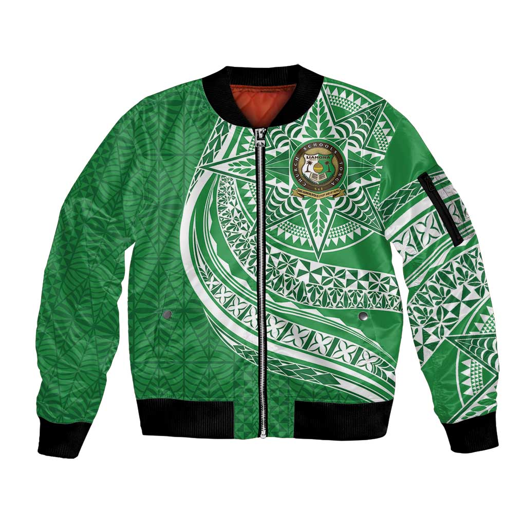 Tonga Liahona High School Personalized Sleeve Zip Bomber Jacket Ngatu Tokelaufeletoa Motifs