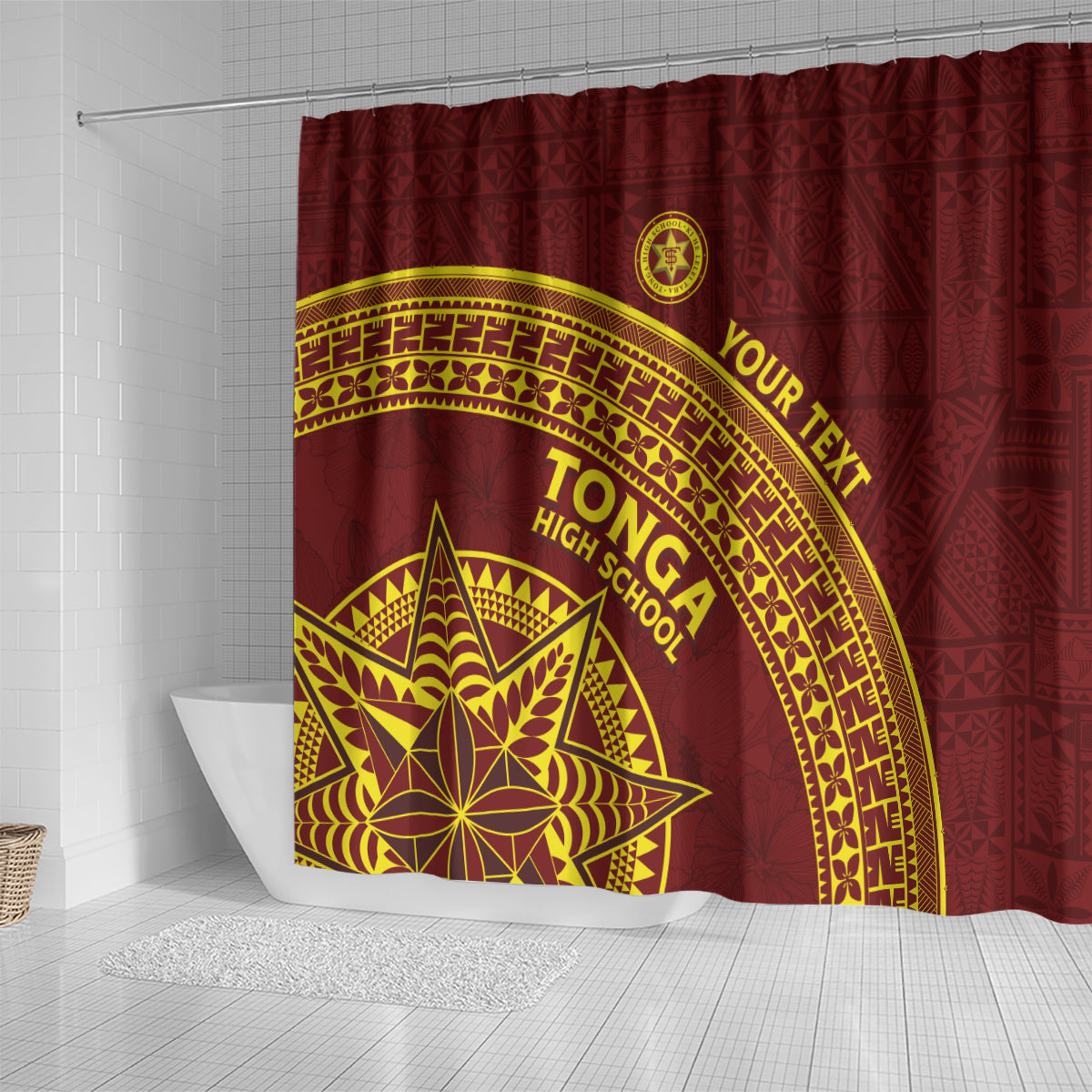 Tonga High School Shower Curtain THS Anniversary Ngatu Motif